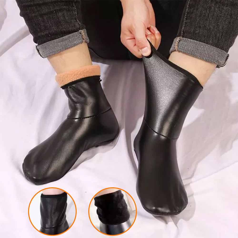 Thicken Thermal Fleece Lined Socks Winter Unisex Floor Socks - PU Leather