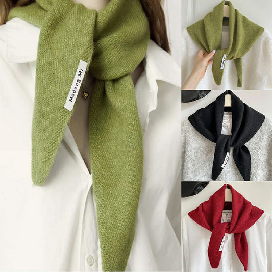 Solid Colour Knitted Triangular Scarf Womens Shawl Warm Green Black Red