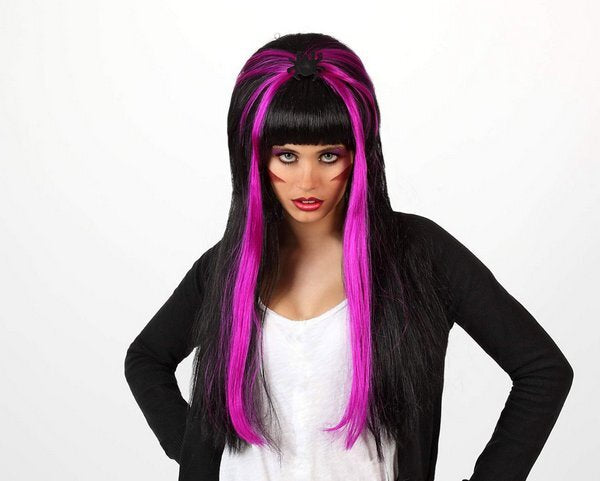 Black & Purple Long Wig with Spider