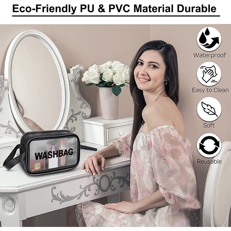 Translucent Waterproof Travel Makeup Bag with Strap Cosmetic Bag Wash Bag White Black