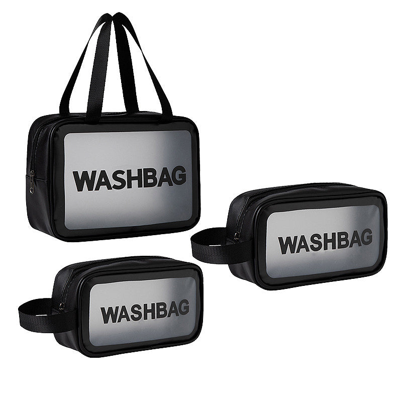 3 Size Clear Travel Wash Bag Set Cosmetic Toiletry Transparent Wash Pouch -Black Pink