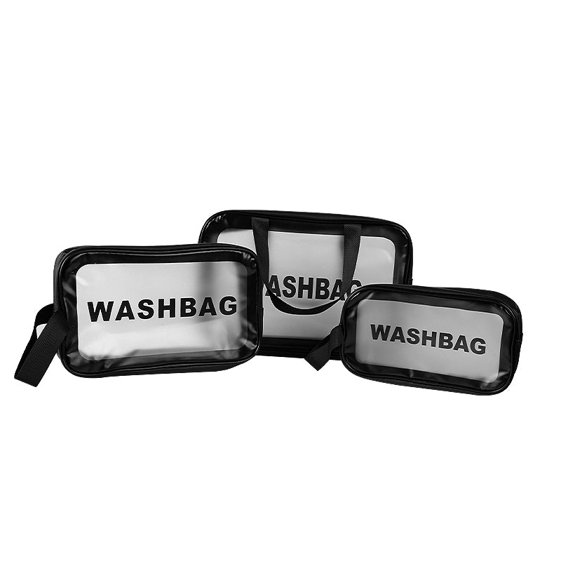 3 Size Clear Travel Wash Bag Set Cosmetic Toiletry Transparent Wash Pouch -Black Pink