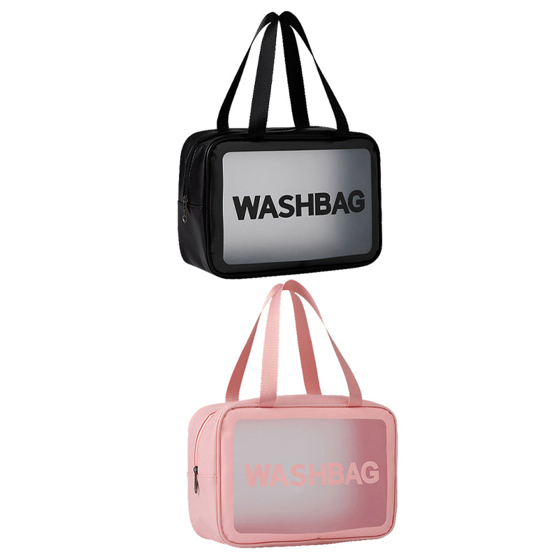 3 Size Clear Travel Wash Bag Set Cosmetic Toiletry Transparent Wash Pouch -Black Pink