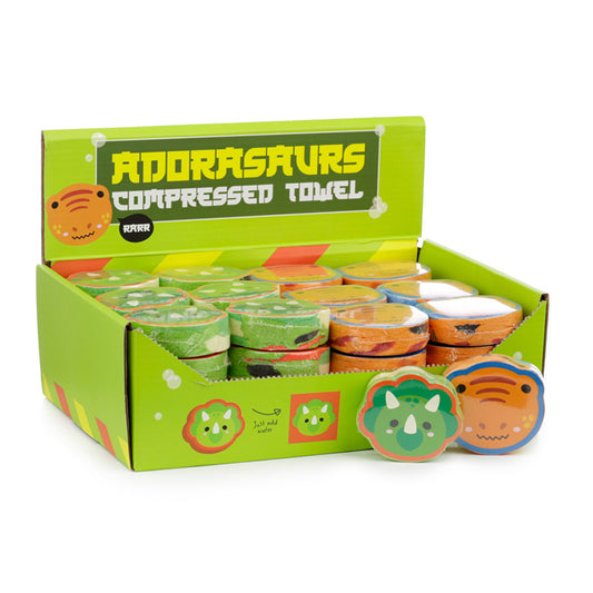 Compressed Travel Towel - Adoramals Cutiesaurs Dinosaur