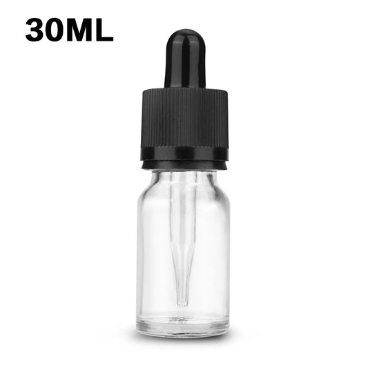 10pcs - Clear Glass Bottle Pipette Bottles Round Empty Boston Eye Dropper with Cap - 30ml