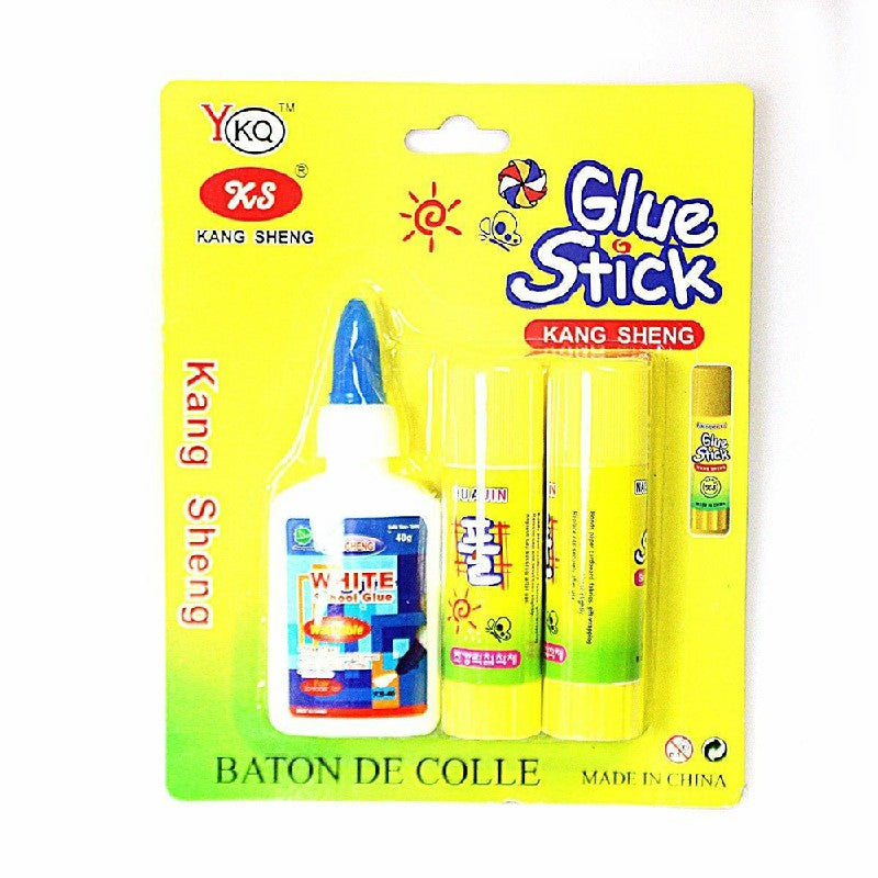 Glue Stick x 2 With x 1 White School Glue Total 3 Pack Adhesive for School and Office Supplies