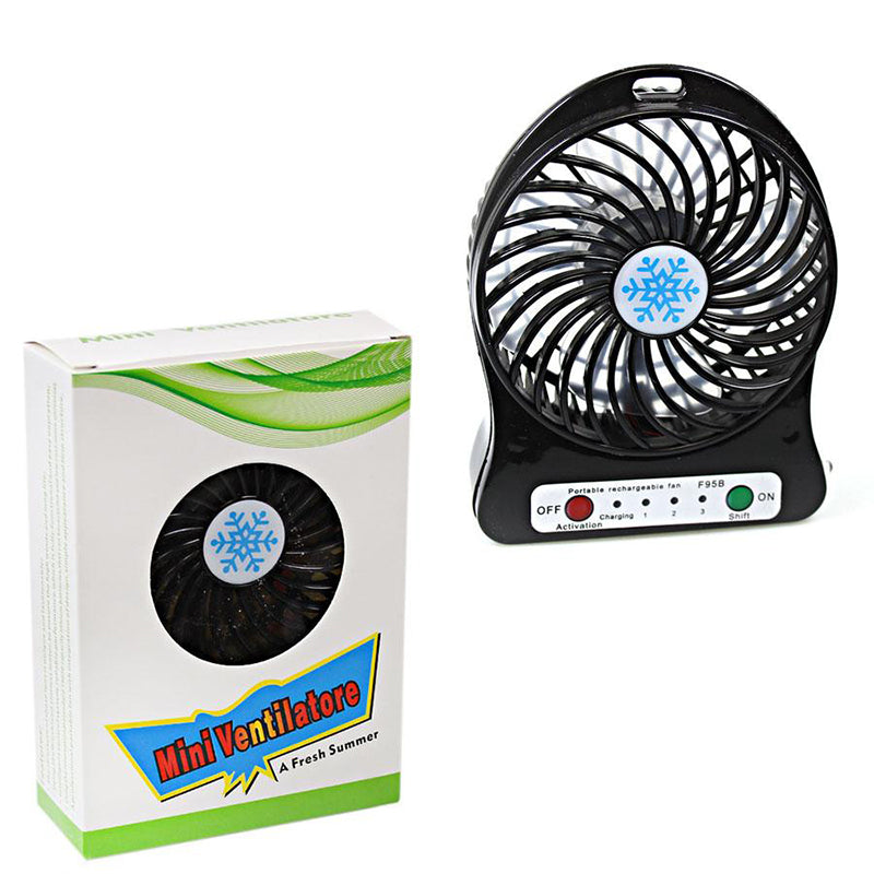 Mini Portable Multi Colour Rechargeable USB Powered Ventilator Cooling Fan - Black