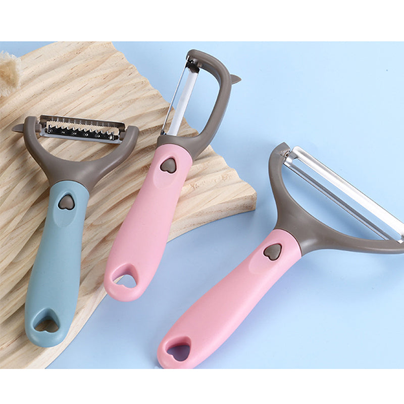 Steel Handheld Vegetable Peeler with 2 Interchangeable Cutters - Random Colour