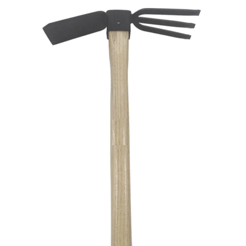 Dual Metal Hoe and Rake for Garden with Wooden Handle 35 x 24 cm