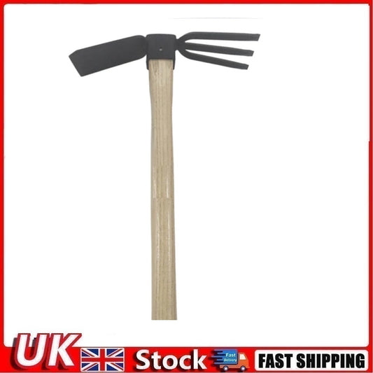 Dual Metal Hoe and Rake for Garden with Wooden Handle 35 x 24 cm