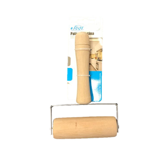 Wooden Dough Rolling Pin with Metal Frame Handle 17 x 10 cm