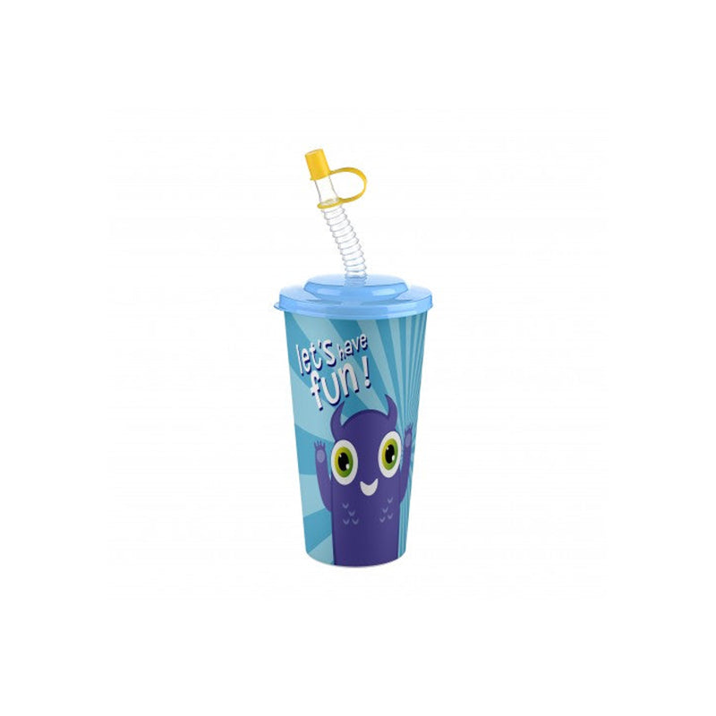 650 ml Plastic Cute Juice Cup with Straw Assorted Designs - Random Colour