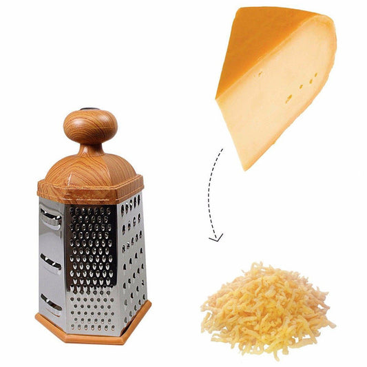 6 in 1 Cheese Grater Multifunctional Shredder with Wooden Base for Kitchen