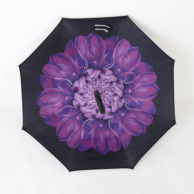 Reverse Inverted Double Layer Umbrella with C Handle Assorted Designs 80cm - Random Colour