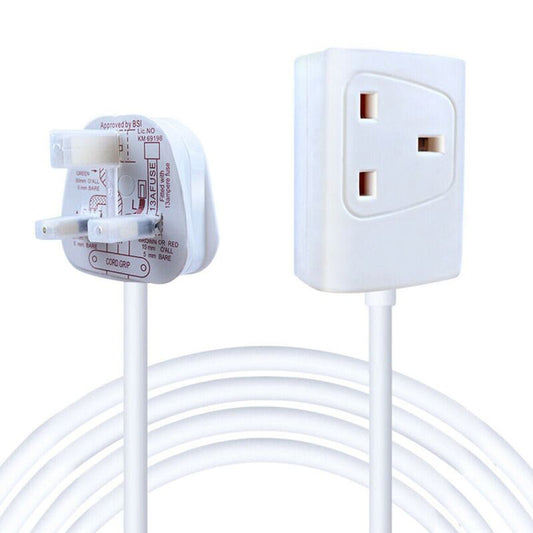 1 Way Gang Single Socket Power Mains Extension Lead 2M/3M/5M Cable 13A White