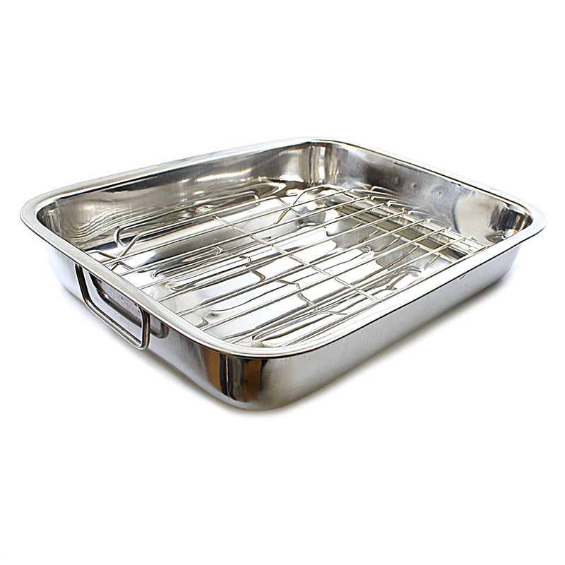 Stainless Steel Roasting Lasagne Tray with Handles and Rack Sizes 25cm 35cm 40cm