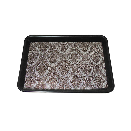 Plastic Rectangle Shape Serving Tray Drinks Bar Serving Tray - Silver Print 36cm x 26cm