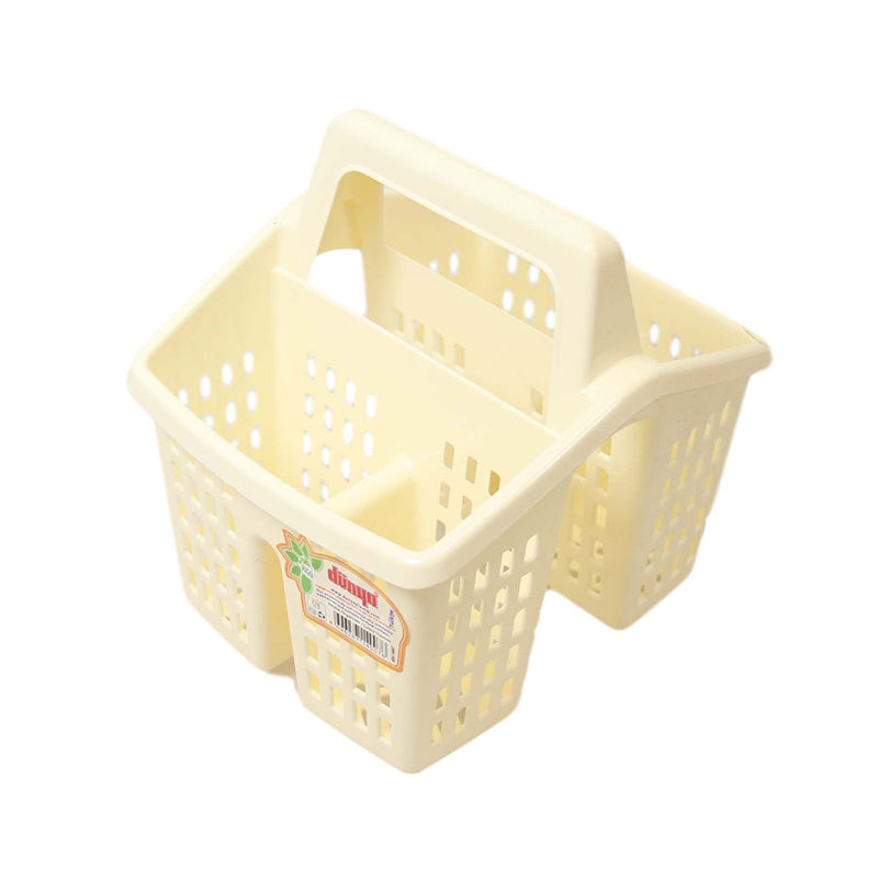 Plastic Utensil Cutlery Holder Basket 4 Sections with Handle 10 x 16 cm - Random Colour