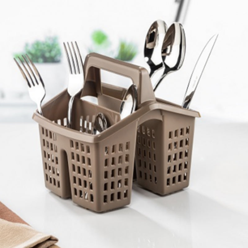 Plastic Utensil Cutlery Holder Basket 4 Sections with Handle 10 x 16 cm - Random Colour