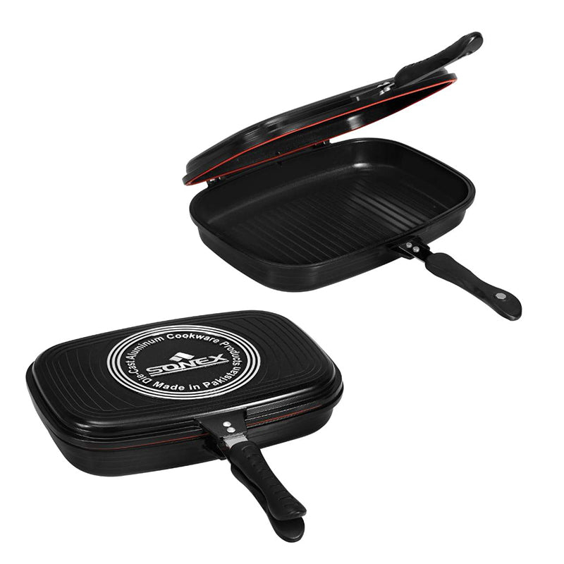 Double Sided Multifunctional Pan BBQ Grill Pan Diecast Kitchenware 36 cm - Random Colour