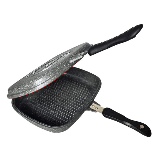 Double Sided Multifunctional Pan BBQ Grill Pan Diecast Kitchenware 36 cm - Random Colour