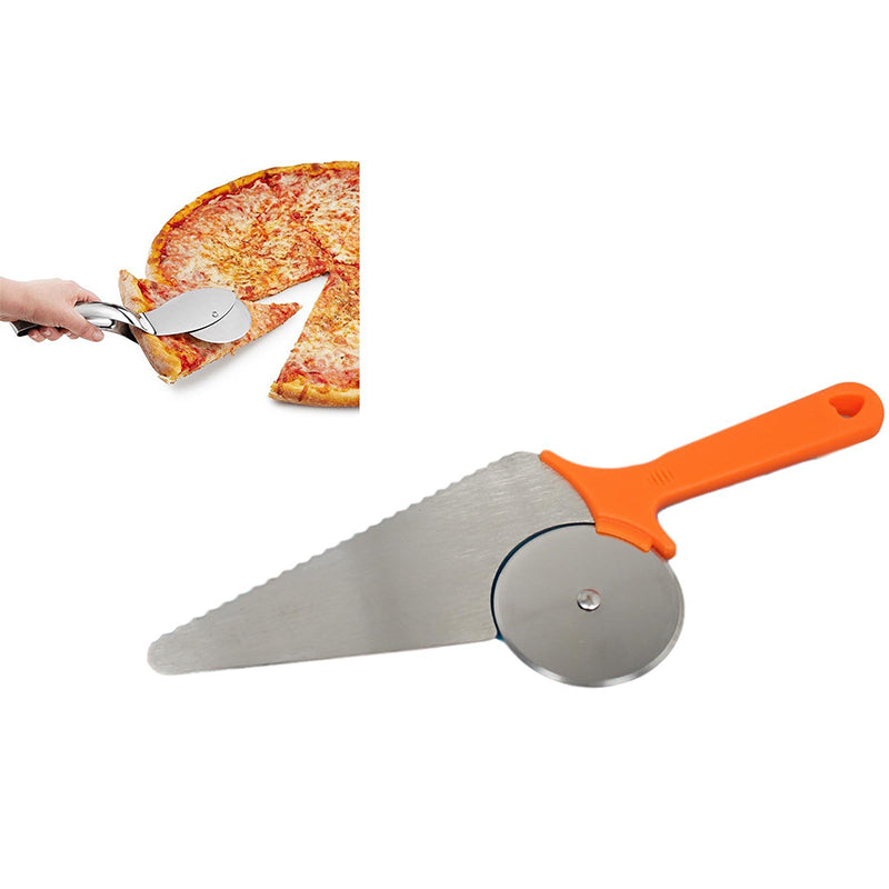 2 in 1 Pizza Cutter Stainless Steel Slice Server with Plastic Handle 28cm