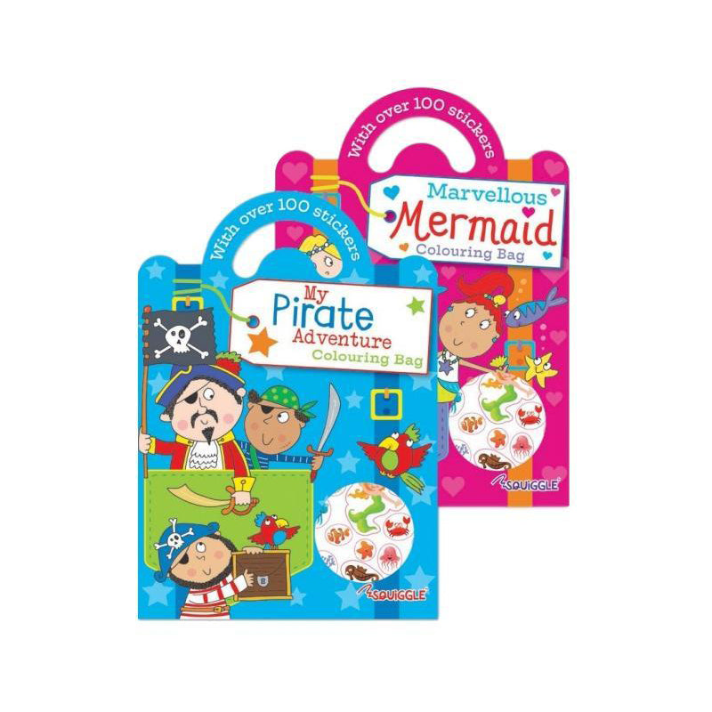 Boys Girls Home Fun Colouring Activity Bags Pirate Mermaid Designs - Random Colour