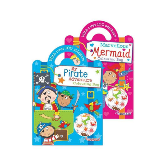 Boys Girls Home Fun Colouring Activity Bags Pirate Mermaid Designs - Random Colour