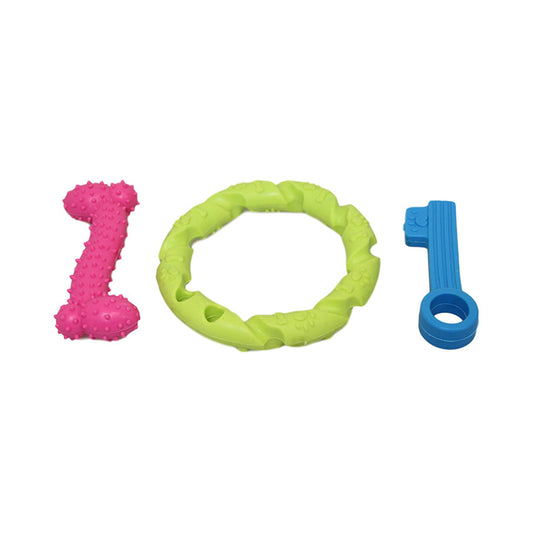 3 Pack Dogs Fun Toys Teething Chewing Playing Silicone Set 10cm - Random Colour