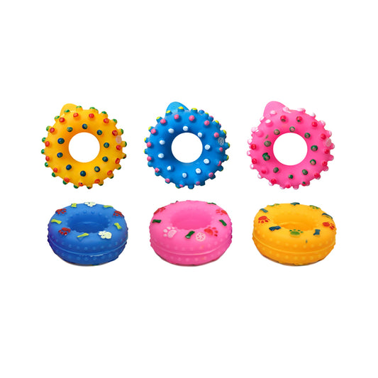 Pet Dog Toy Squeaky Donut Ring Assorted Designs 8 x 3.5 cm - Random Colour