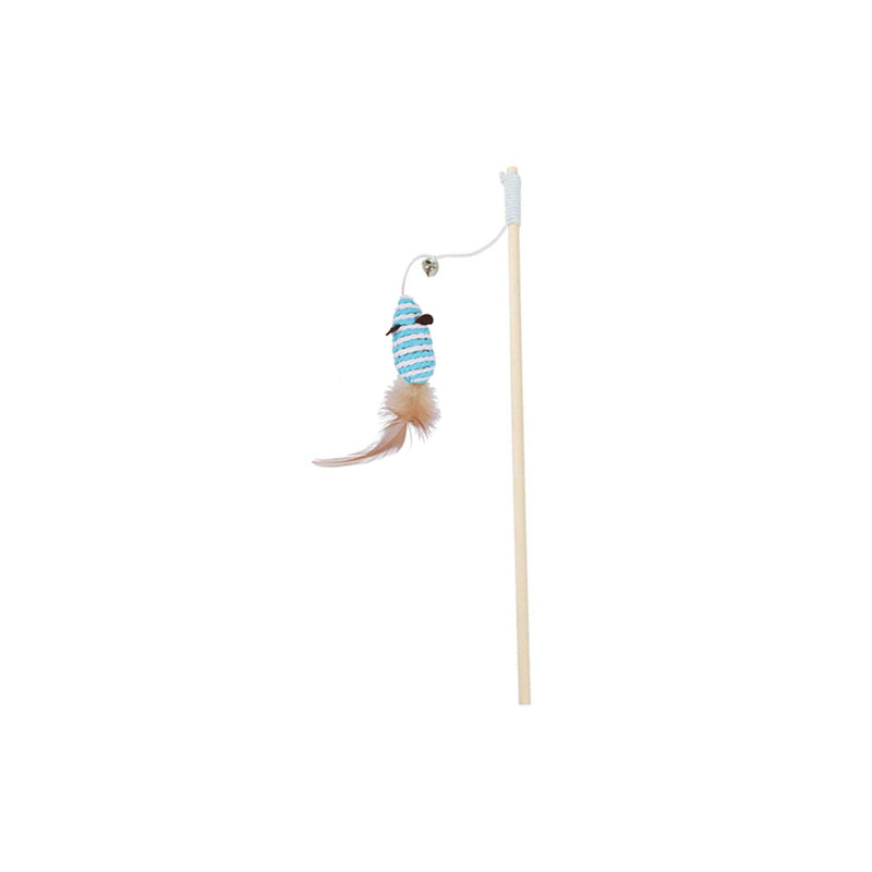 Pet Cat Tease Toy Wooden Stick with Mouse 40 cm - Random Colour