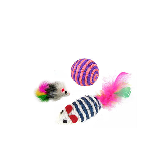 Pack of 3 Assorted Pet Cat Toys 5 - 8 cm - Random Colour