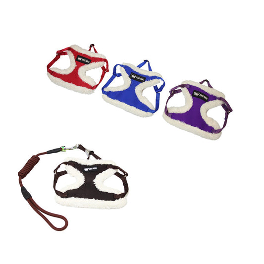 Fluffy Small Dog Harness with Lead Leash 22 x 16 cm Assorted Sizes - Random Colour