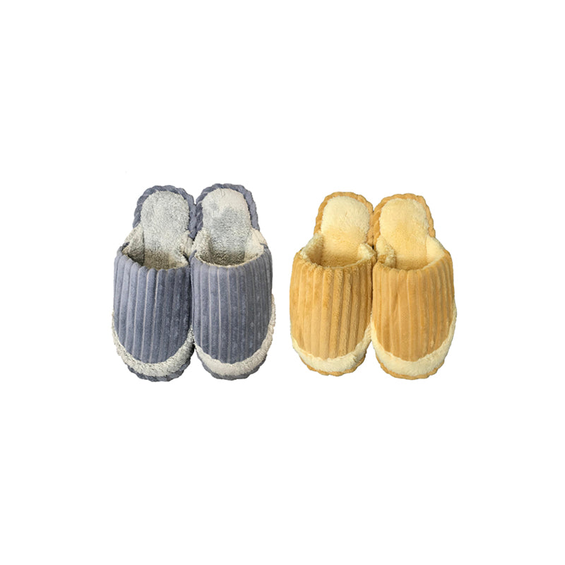 Indoor Fuzzy House Slippers with Stripe Design Assorted Sizes - Random Colour