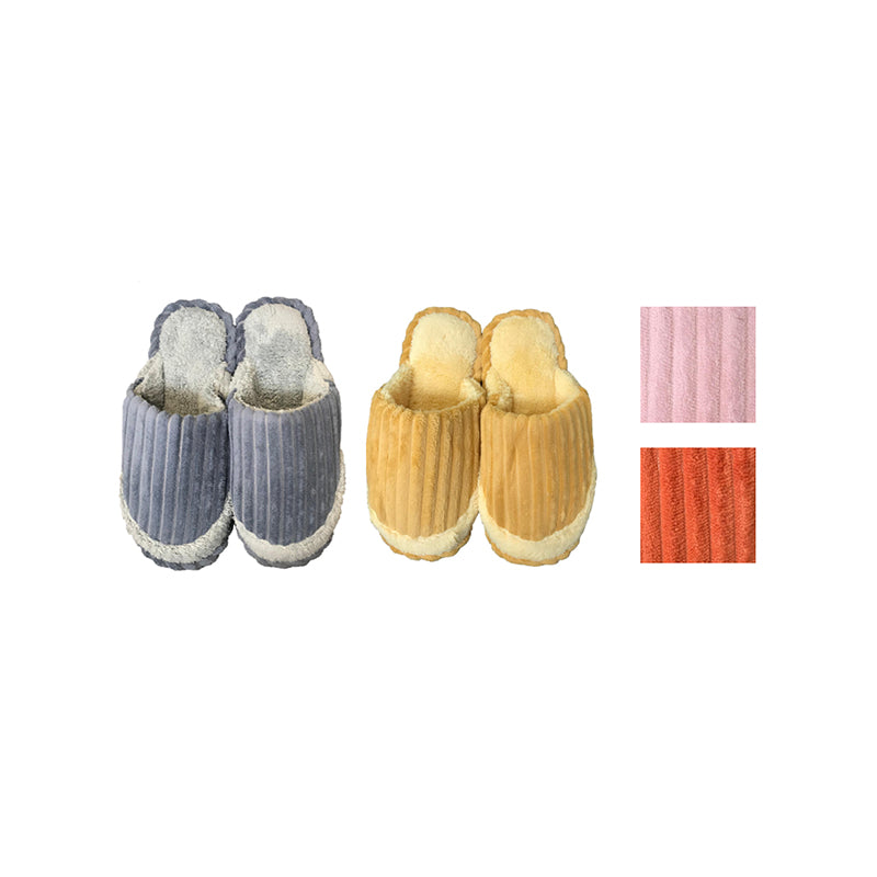 Indoor Fuzzy House Slippers with Stripe Design Assorted Sizes - Random Colour