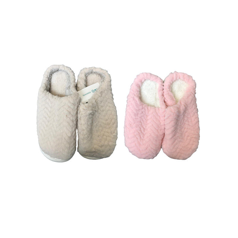 Indoor Fuzzy House Slippers with Chevron Design Assorted Sizes - Random Colour