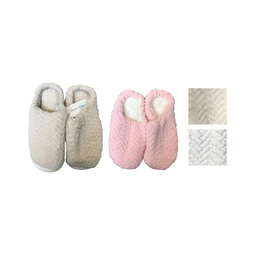 Indoor Fuzzy House Slippers with Chevron Design Assorted Sizes - Random Colour