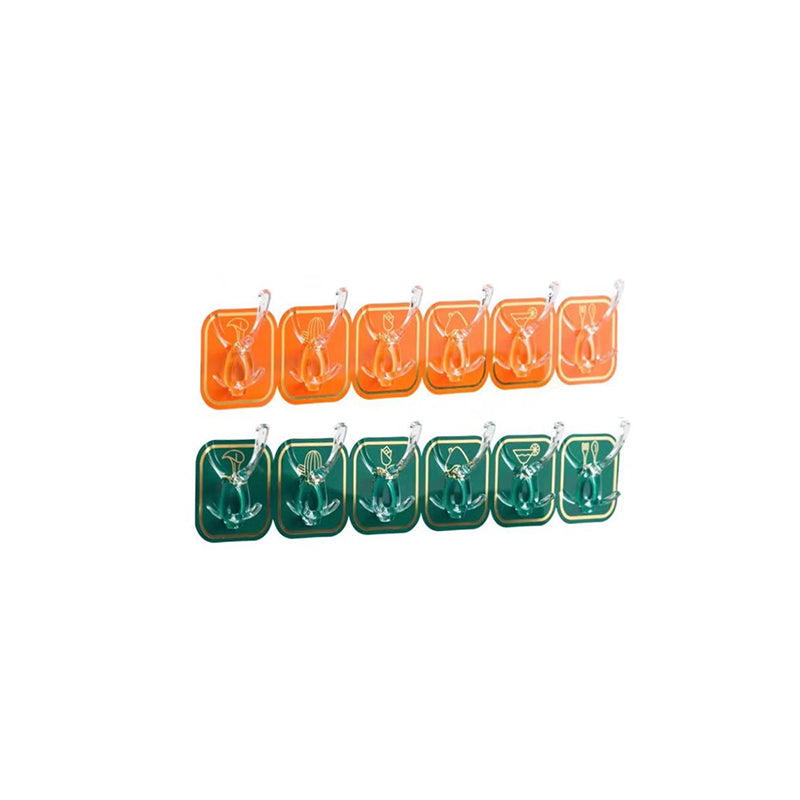 6 Pcs Plastic Stick On Hooks 6.3 x 6.3 cm - Random Colour