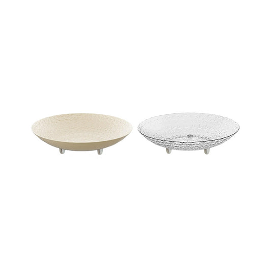 Round Plastic Fruit Bowl Serving Plate with Legs and Textured Design 33 x 7.5 cm - Random Colour