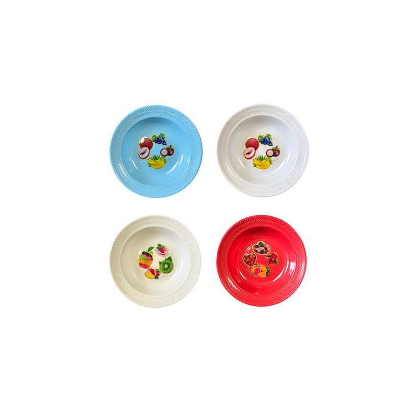 22 cm Plastic Bowl Plate with Fruit Print and Textured Rim Assorted Designs - Random Colour