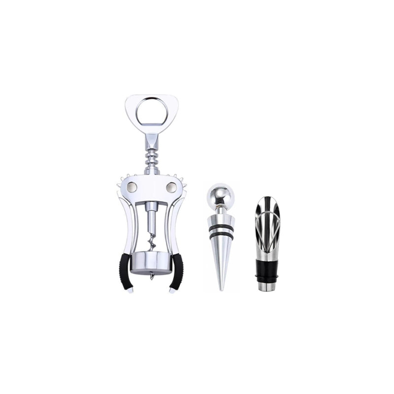 18 cm Metal Wing Corkscrew Wine Bottle Opener Set with Stopper and Wine Pourer