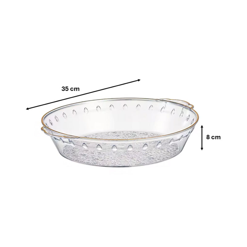 Round Transparent Plastic Fruit Bowl Serving Tray with Gold Rim