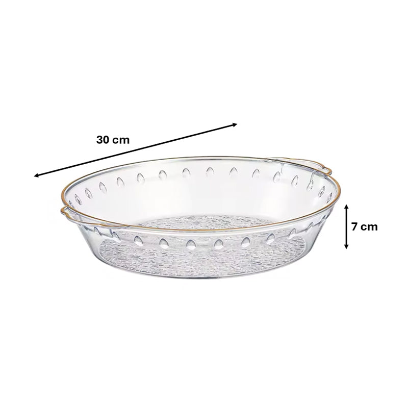 Round Transparent Plastic Fruit Bowl Serving Tray with Gold Rim