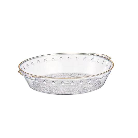 Round Transparent Plastic Fruit Bowl Serving Tray with Gold Rim