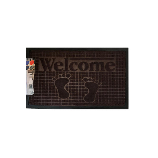 Rectangular Door Mat with Welcome and Feet Design 45 x 75 cm - Random Colour