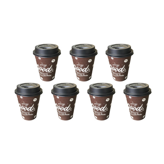 8oz Paper Cup with Lid Printed Design Pack of 7 Assorted Designs - Random Sent