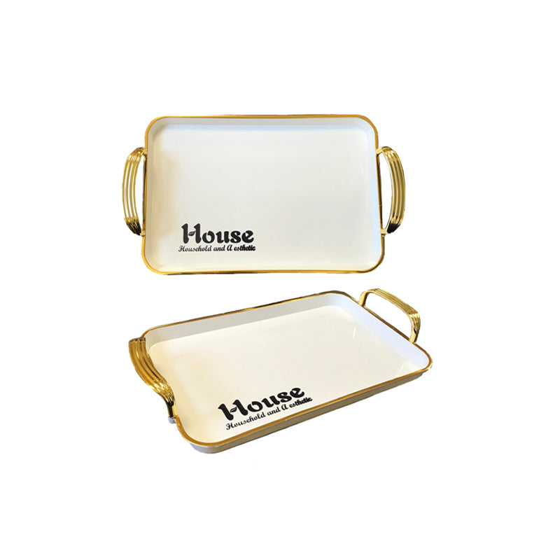 Rectangular Serving Tray with Gold Rim and Handles 29 x 19 x 2.5 cm