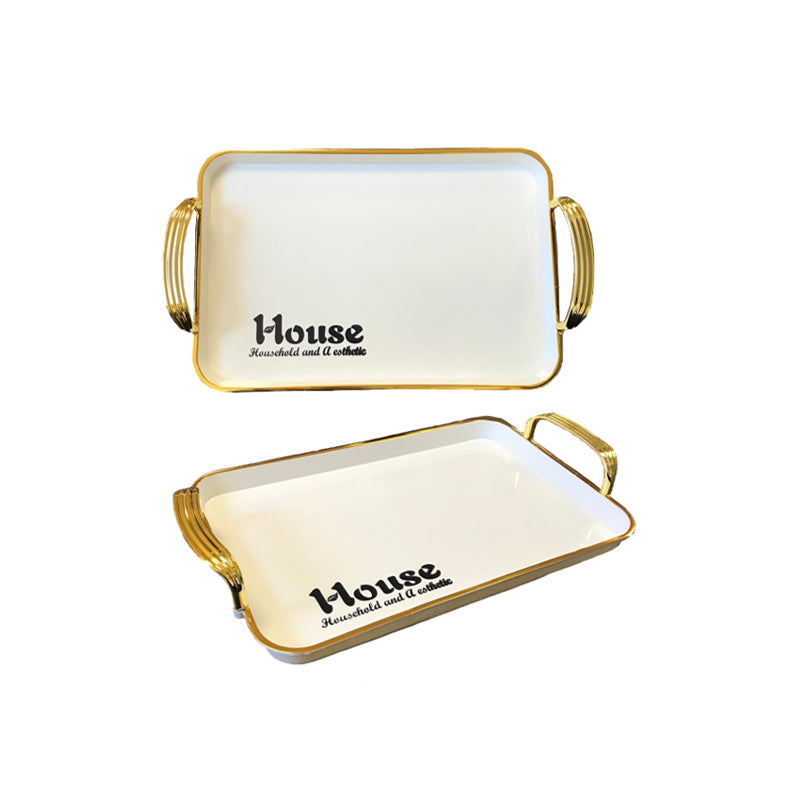 Rectangular Serving Tray with Gold Rim and Handles 34 x 23 x 2.5 cm