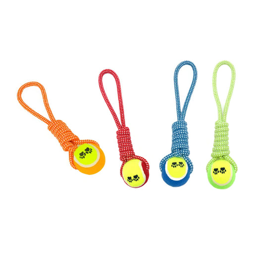 Pet Dog Toy Tennis Ball with Rope 36 cm - Random Colour