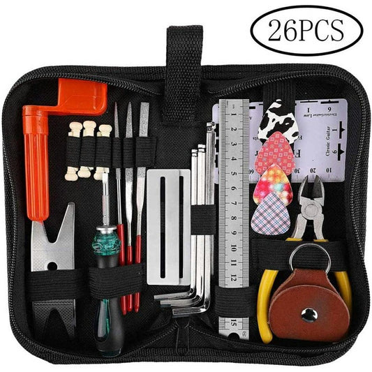 26 pcs Guitar Repairing Tool Kit of Guitar Winder Wire Plier String Organizer Fingerboard Protector String Ruler